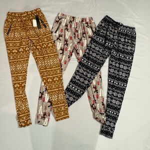 3 piece lot of Holiday Joggers with Geometric Patterns